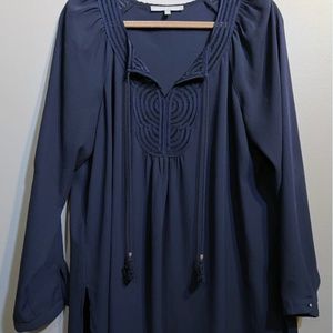 Daniel Rainn Boho Style Navy Blue Cutout Blouse